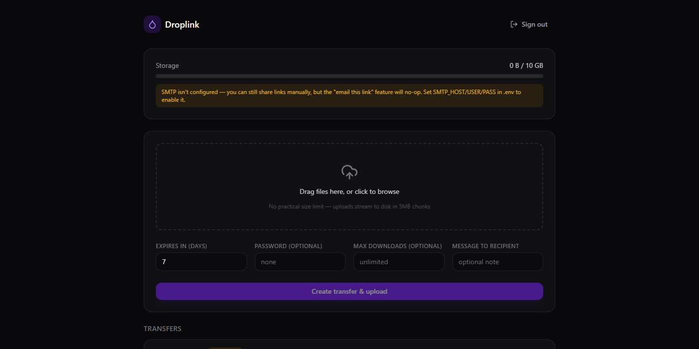 Droplink screenshot